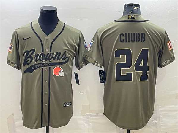 Men's Cleveland Browns #24 Nick Chubb Olive 2022 Salute To Service Cool Base Stitched Baseball Jersey,We sell and wholesale Men's Cleveland Browns #24 Nick Chubb Olive 2022 Salute To Service Cool Base Stitched Baseball Jersey on line form chian!